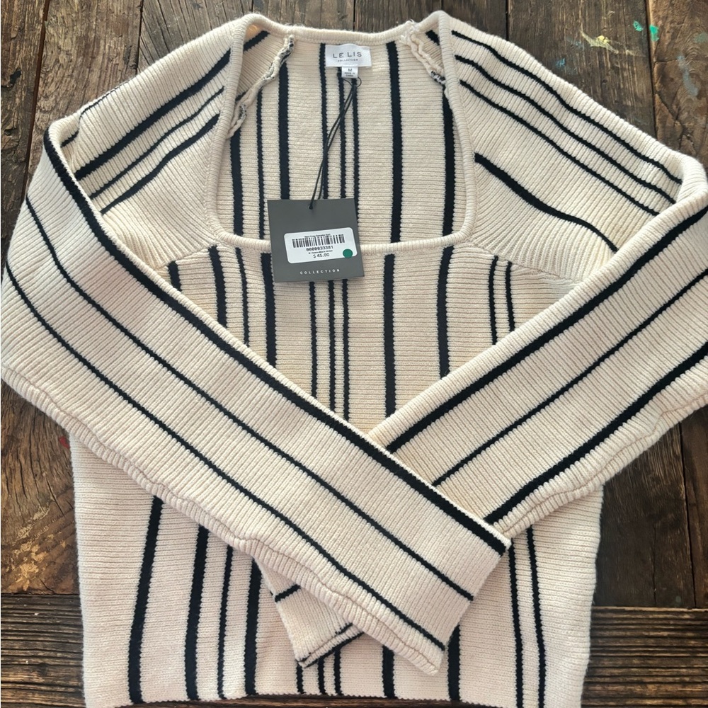 Cream color / black stripe squared neck sweater - size M